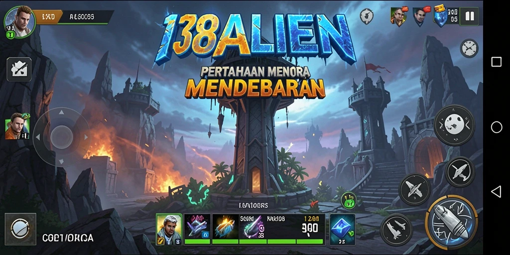 Tampilan gameplay menarik di 138ALIEN dengan menara dan alien yang menantang.