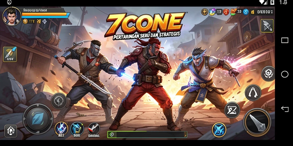 Tampilan gameplay mendebarkan dalam pertarungan 7CONE dengan aksi cepat.