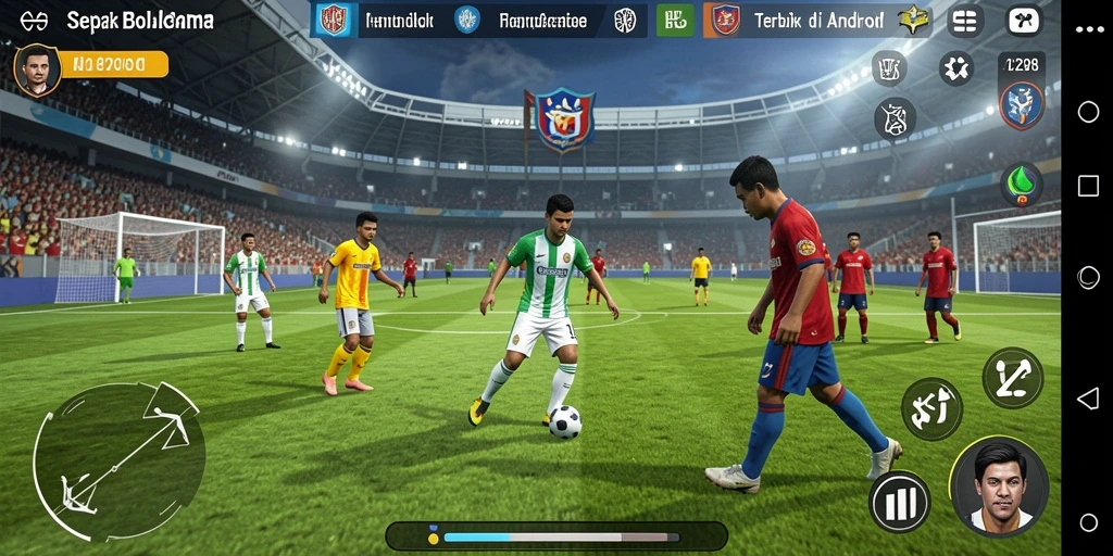 Tampilan gameplay seru di lapangan sepak bola.