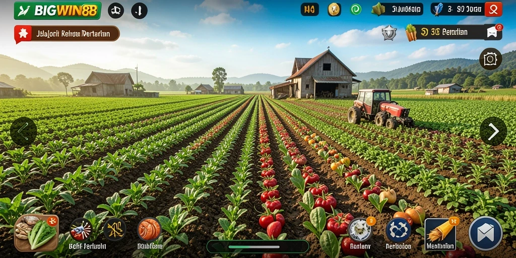 Tangkapan layar <strong>BIGWIN88</strong> menampilkan gameplay seru bertani dan merawat hewan.