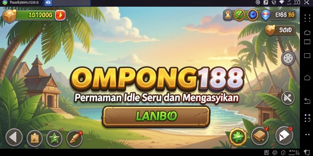 Tampilan gameplay OMPONG188 yang menampilkan aktivitas mengumpulkan sumber daya.
