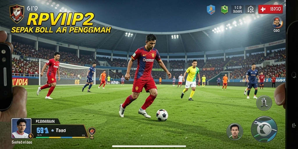 Tampilan screenshot RPVIP2 menunjukkan aksi seru di lapangan sepak bola.